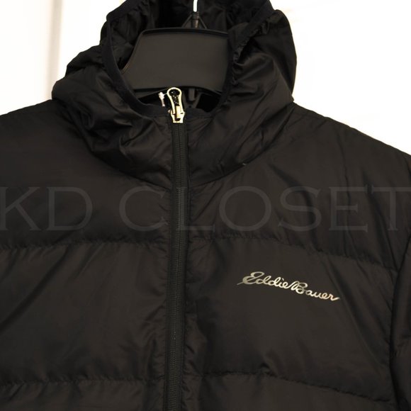 Men’s Hooded Down Black Jacket Eddie Bauer - Picture 4 of 14
